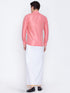Vastramay Men's Pink Cotton Silk Blend Shirt and Mundu Set